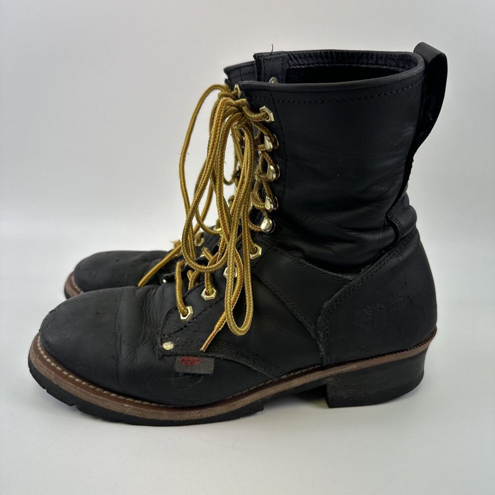 Field and Stream Black Leather Combat Boots Lace Up 1161 Mens 10 EE Extra Wide